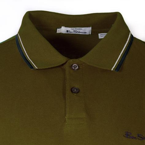 Ben Sherman Tipped Pique Polo Shirt Olive Thumbnail 2