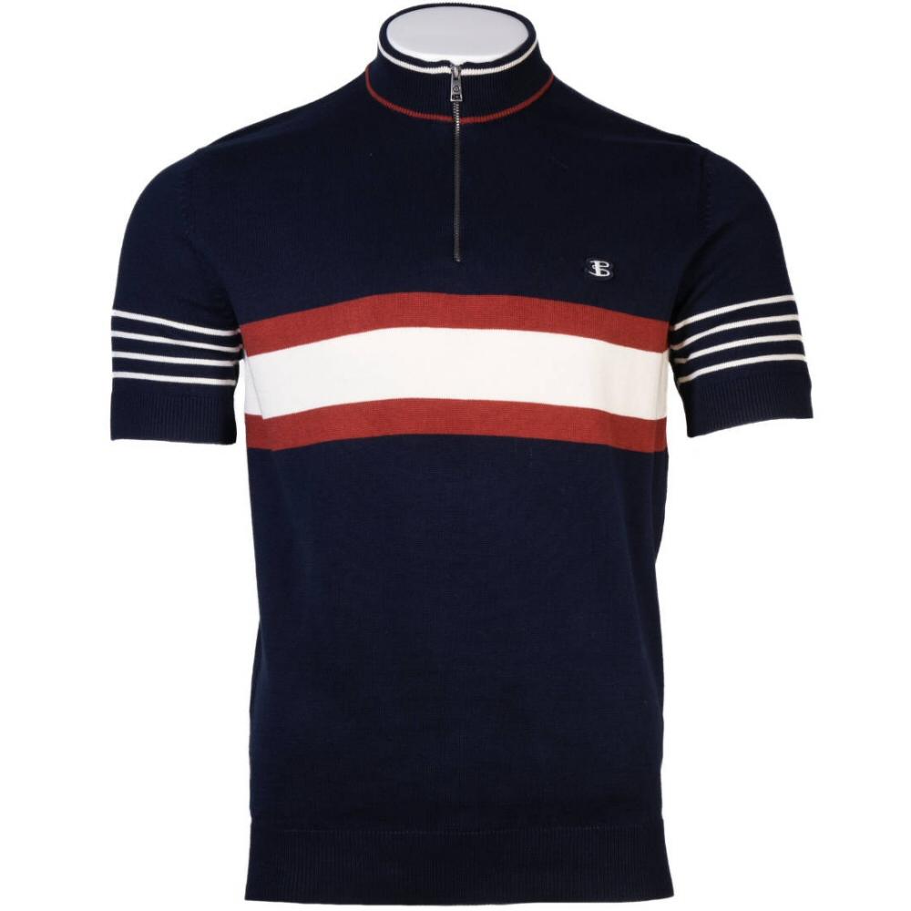 Ben Sherman Zip Neck Knit Stripe Cycling Top Navy