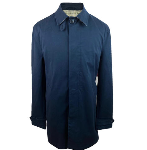 Trojan Fly Front Check Lined Plain Raincoat Mac Navy Thumbnail 1