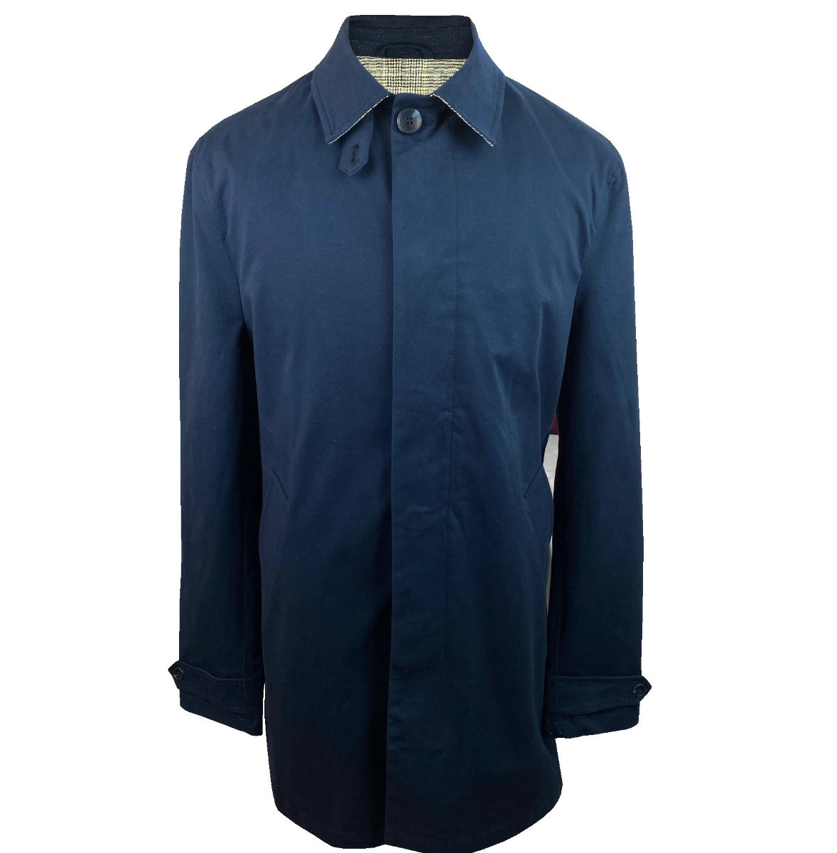 Trojan Fly Front Check Lined Plain Raincoat Mac Navy | Adaptor Clothing