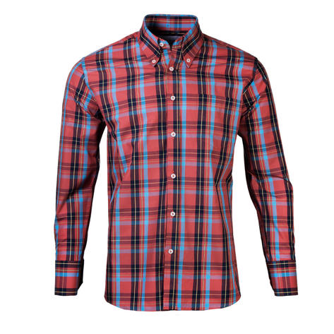 Adaptor Clothing Windowpane Long Sleeve Check Shirt Rust Thumbnail 2