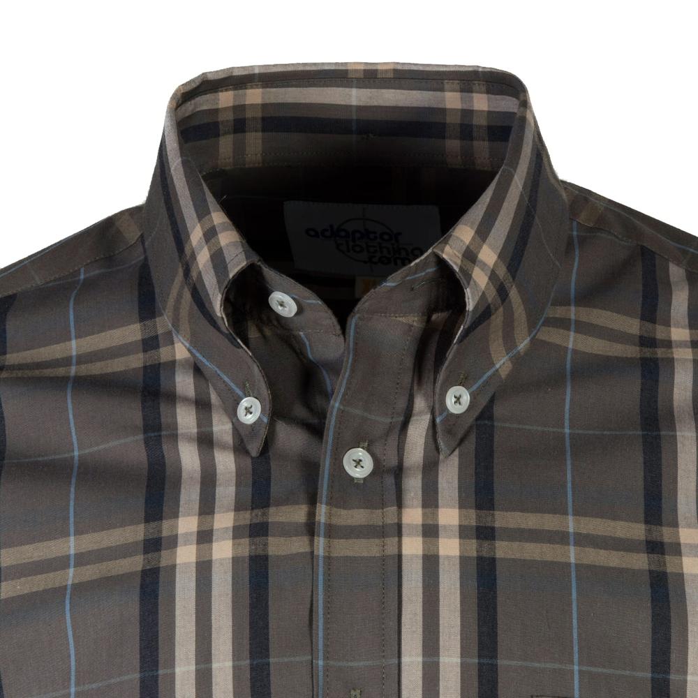 Adaptor Clothing Windowpane Long Sleeve Check Shirt Khaki