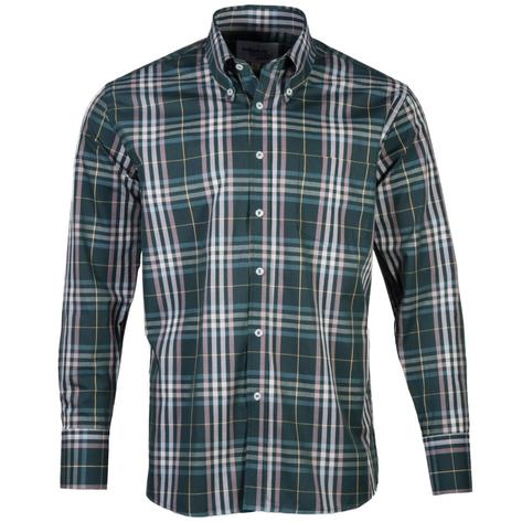 Adaptor Clothing Windowpane Long Sleeve Check Shirt Green Thumbnail 2