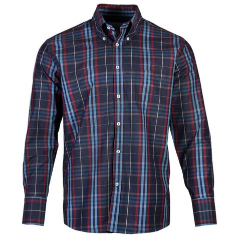 Adaptor Clothing Windowpane Long Sleeve Check Shirt Navy Thumbnail 2