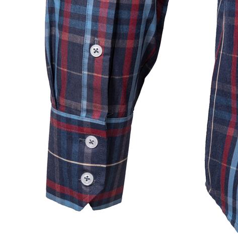 Adaptor Clothing Windowpane Long Sleeve Check Shirt Navy Thumbnail 3