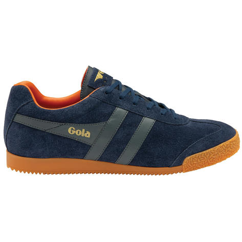 Gola Harrier Classic Twin Stripe Suede Trainer Navy / Ash / Moody Orange