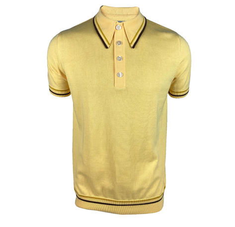 Ska & Soul Fine Gauge Knit Spearpoint Collar Tipped Polo Lemon