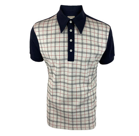 Ska & Soul Prince Of Wales Check Panel Polo Shirt Navy