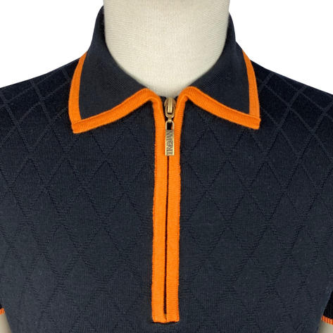 Trojan Records Diamond Knit Taped Zip Neck Polo Black Thumbnail 3