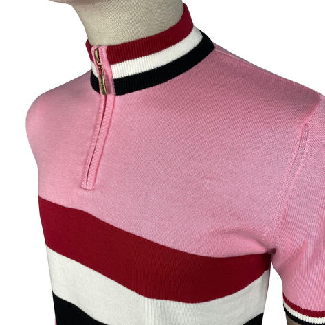 Ska & Soul Fine Gauge Knit Block Stripe Cycling Top Pink Thumbnail 2