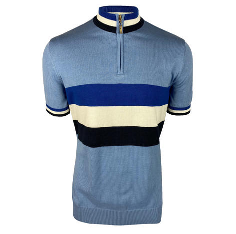 Ska & Soul Fine Gauge Knit Block Stripe Cycling Top Sky