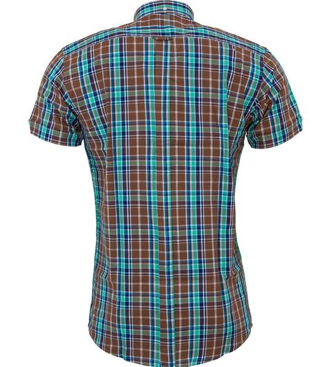 Relco Button Down Check Short Sleeve Shirt Brown and Mint Thumbnail 2