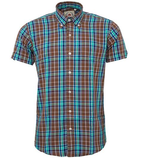 Relco Button Down Check Short Sleeve Shirt Brown and Mint