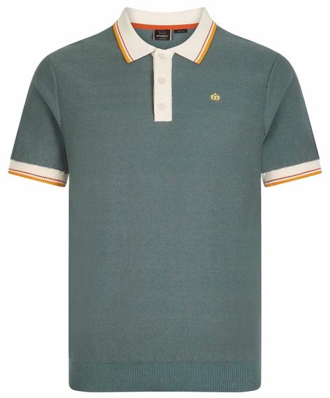 Merc London Contrast Collar Knit Polo Dark Sage Green Thumbnail 1