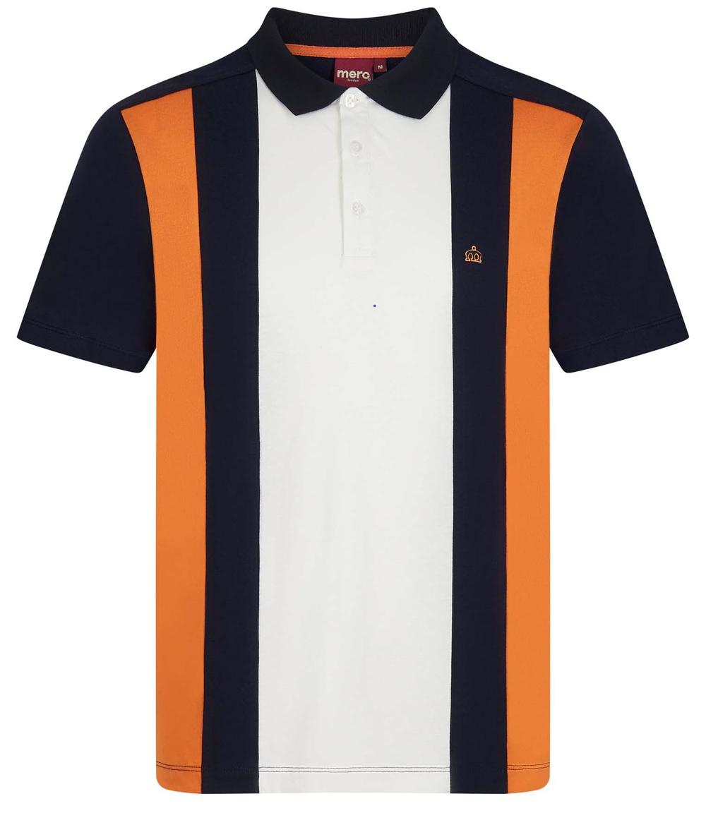 Merc London Block Stripe Polo Shirt Navy Blue