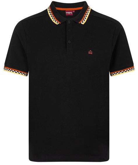Merc London Checkerband Trim Pique Polo Shirt Black Thumbnail 1