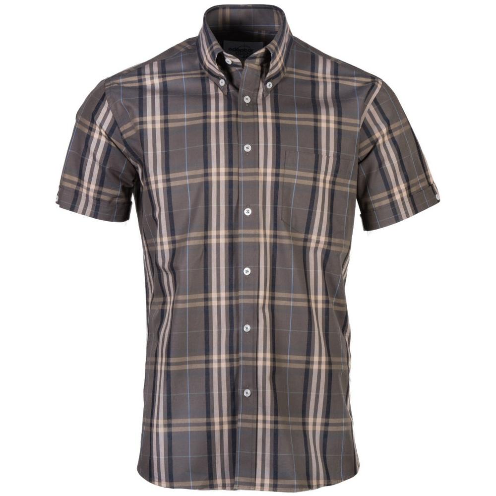 Adaptor Clothing Windowpane Short Sleeve Check Shirt Khaki