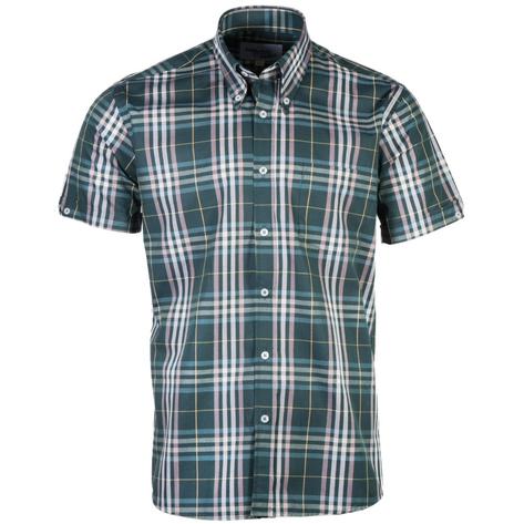 Adaptor Clothing Windowpane Short Sleeve Check Shirt Green