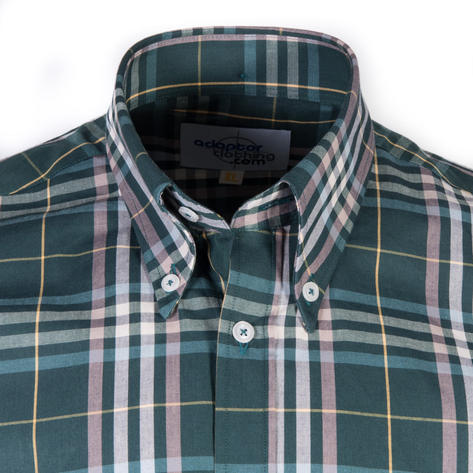 Adaptor Clothing Windowpane Short Sleeve Check Shirt Green Thumbnail 2