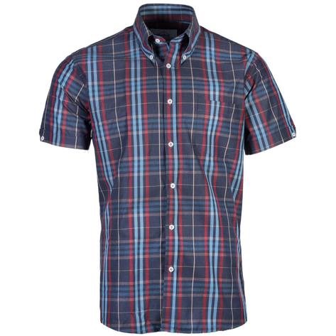 Adaptor Clothing Windowpane Short Sleeve Check Shirt Navy