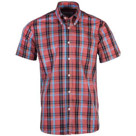 Adaptor Clothing Windowpane Short Sleeve Check Shirt Rust