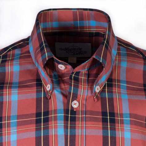 Adaptor Clothing Windowpane Short Sleeve Check Shirt Rust Thumbnail 2