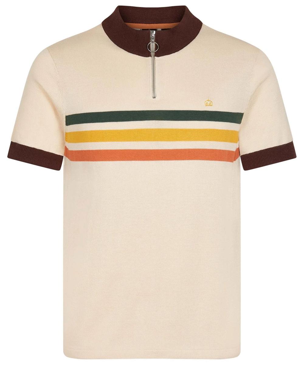 Merc London Chest Stripe Fine Knit Cycling Top Off White