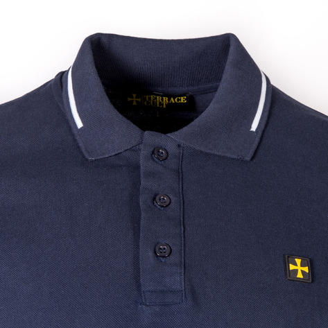 Terrace Cult Premium Pique Tipped Polo Shirt Navy Blue Thumbnail 2