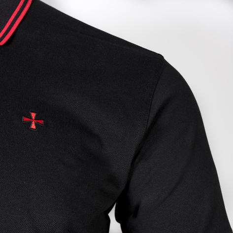 Terrace Cult Pique Twin Tipped Polo Shirt Black / Red Thumbnail 3