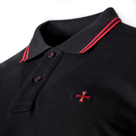 Terrace Cult Pique Twin Tipped Polo Shirt Black / Red Thumbnail 4