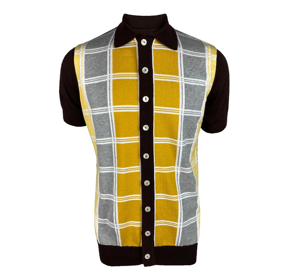 Ska & Soul Fine Knit Short Sleeve Check Panel Cardigan Chocolate