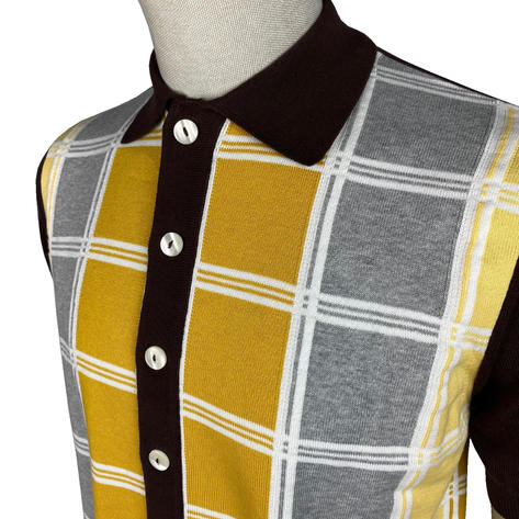 Ska & Soul Fine Knit Short Sleeve Check Panel Cardigan Chocolate Thumbnail 2