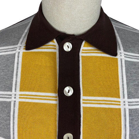 Ska & Soul Fine Knit Short Sleeve Check Panel Cardigan Chocolate Thumbnail 3