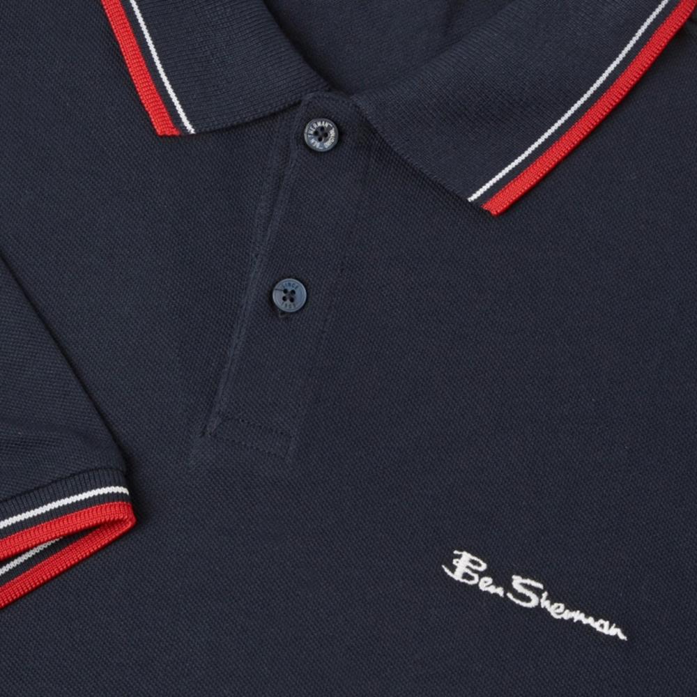 Ben Sherman Tipped Pique Polo Shirt Navy Blue