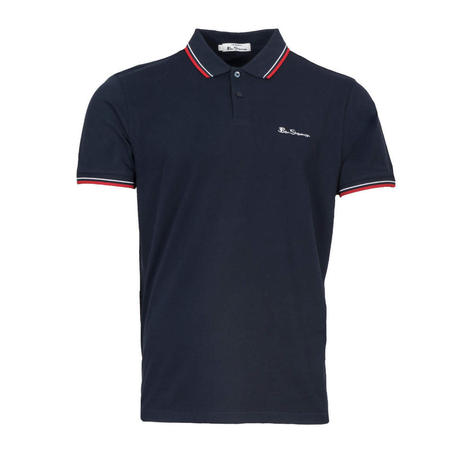 Ben Sherman Tipped Pique Polo Shirt Navy Blue Thumbnail 2