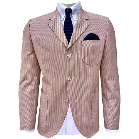 Gibson London 3 Button Seersucker Stripe Jacket Pink