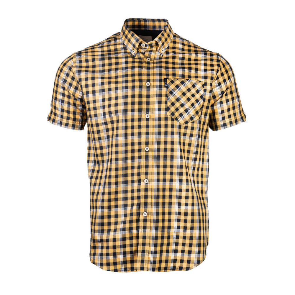 Ben Sherman Short Sleeve Gingham Overcheck Shirt Mustard