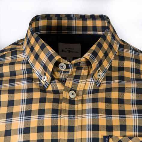 Ben Sherman Short Sleeve Gingham Overcheck Shirt Mustard Thumbnail 2