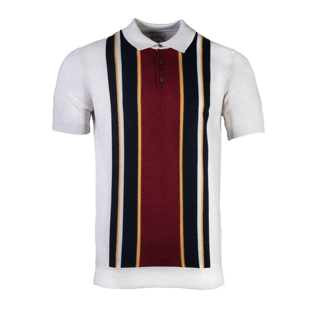 Ben Sherman Multi Stripe Knit 3 Button Polo Ivory