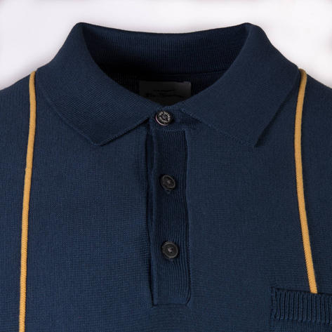 Ben Sherman Minimal Stripe Pocket Knit 3 Button Polo Blue Thumbnail 2