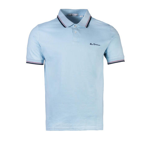 Ben Sherman Tipped Pique Polo Shirt Sky Blue Thumbnail 1