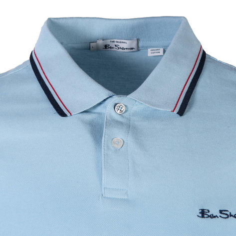 Ben Sherman Tipped Pique Polo Shirt Sky Blue Thumbnail 2