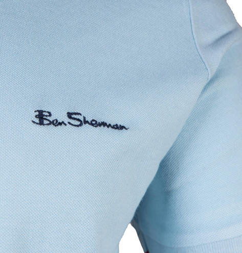 Ben Sherman Tipped Pique Polo Shirt Sky Blue Thumbnail 3