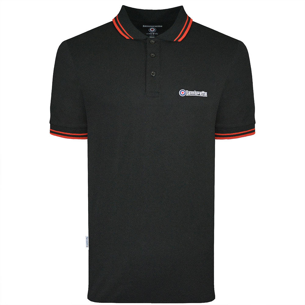 Lambretta Target Logo 3 Button Twin-Tipped Pique Polo Shirt Black / Red