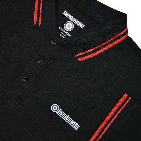 Lambretta Target Logo 3 Button Twin-Tipped Pique Polo Shirt Black / Red Thumbnail 2