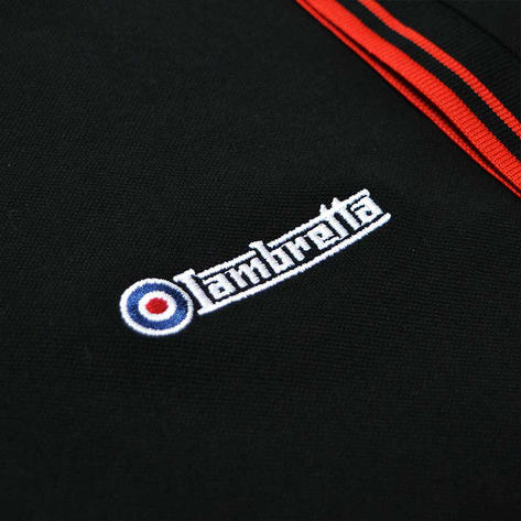 Lambretta Target Logo 3 Button Twin-Tipped Pique Polo Shirt Black / Red Thumbnail 3