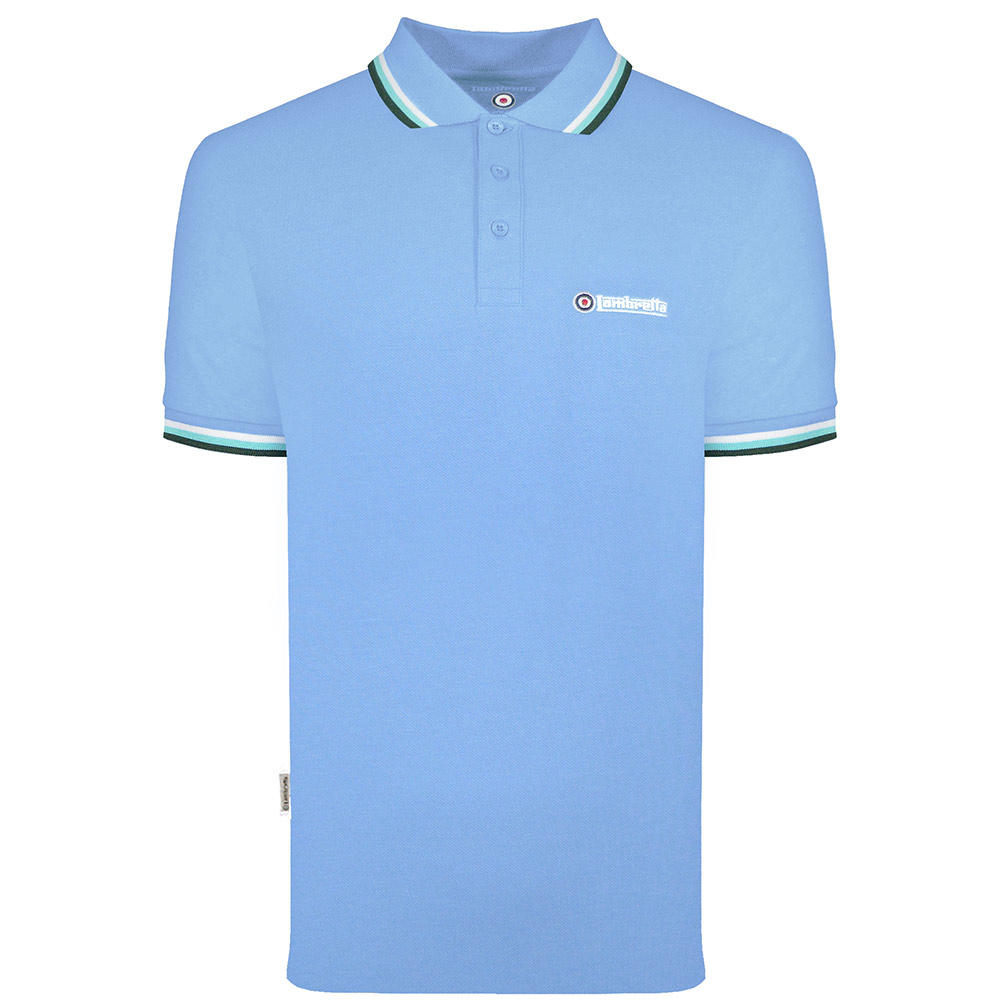 Lambretta Target Logo 3 Button Tri-Tipped Pique Polo Shirt Sky Blue