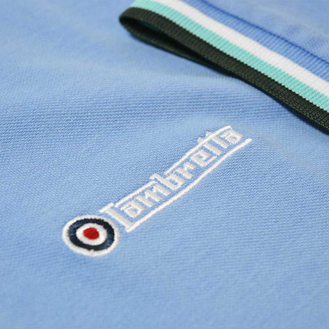 Lambretta Target Logo 3 Button Tri-Tipped Pique Polo Shirt Sky Blue Thumbnail 3