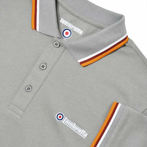 Lambretta Target Logo 3 Button Tri-Tipped Pique Polo Shirt Frost Grey Thumbnail 2