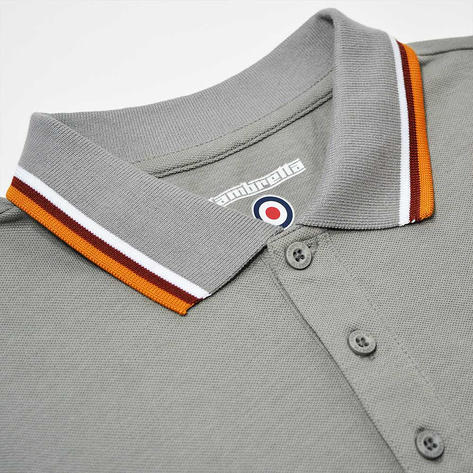 Lambretta Target Logo 3 Button Tri-Tipped Pique Polo Shirt Frost Grey Thumbnail 3